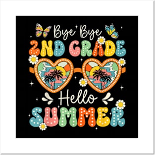 Goodbye 2Nd Grade Hello Summer Last Day Of School Boys Kids T-Shirt Posters and Art